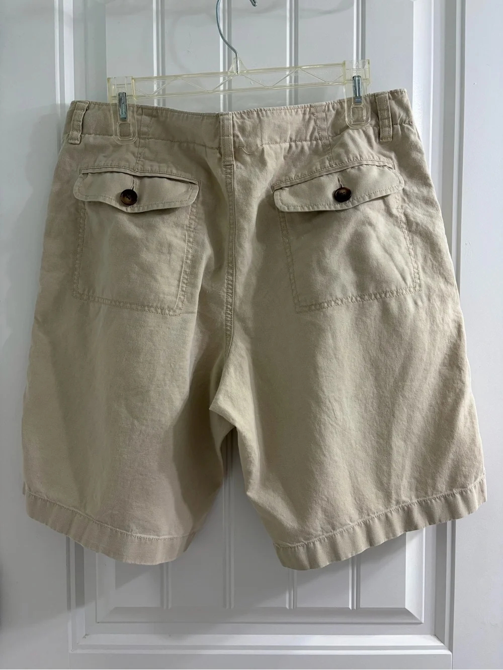 Vintage J. Crew Men's Light Khaki Flat Front Linen Cotton Blend Shorts 33